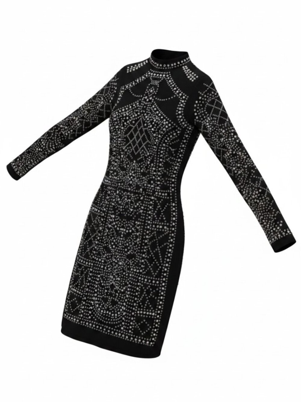Love J NWOT Embellished Beaded Rhinestone Lined Bodycon Long Sleeve Dress Small